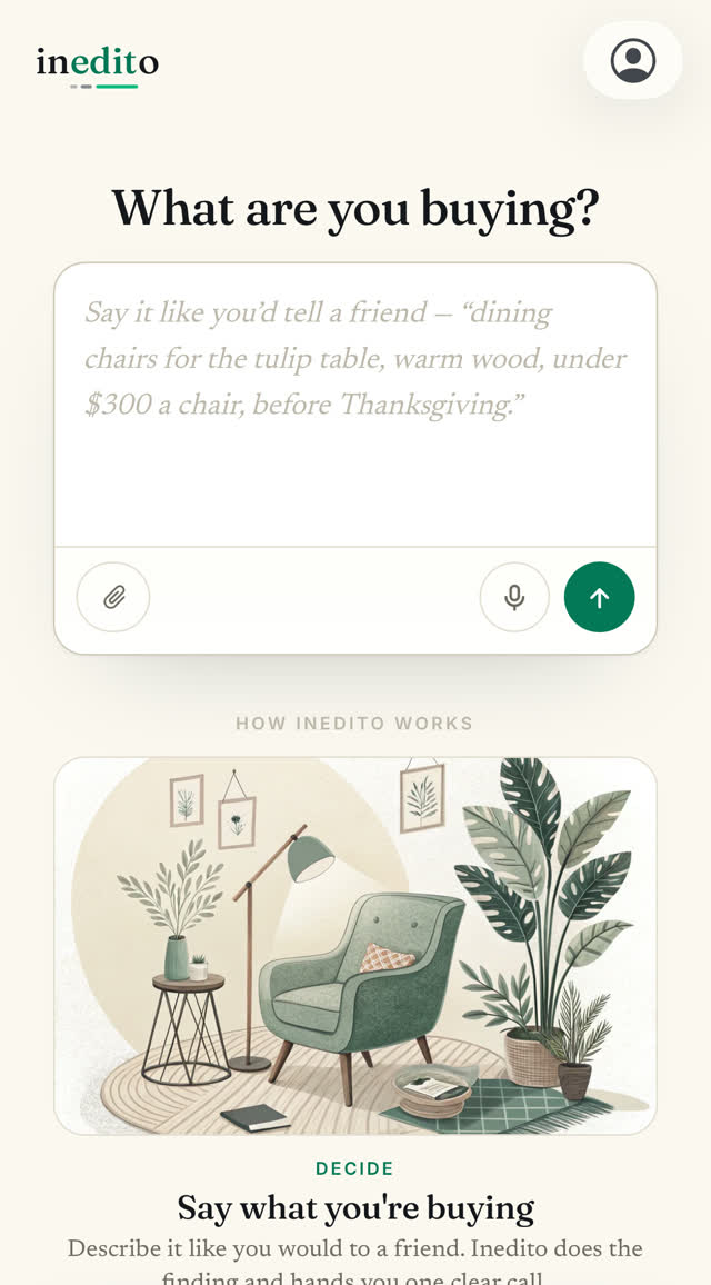 The Inedito iOS app: What are you buying? intake screen
